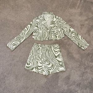 Beautiful green and white set top & shorts skirt